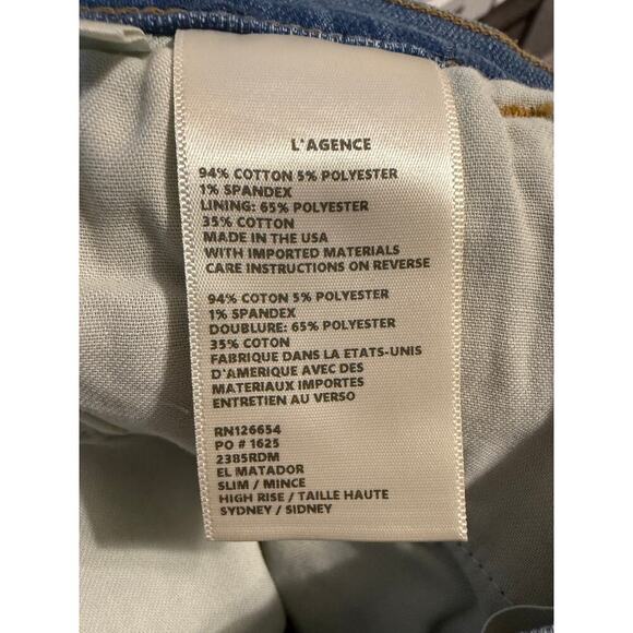 L'AGENCE El Matador High Rise Raw Hem Slim Fit Size 30 Stretch Blue Jeans EUC - Picture 6 of 9